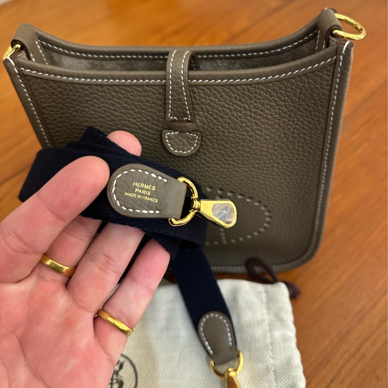 HERMES 大象灰金釦MINI EVELYNE-10