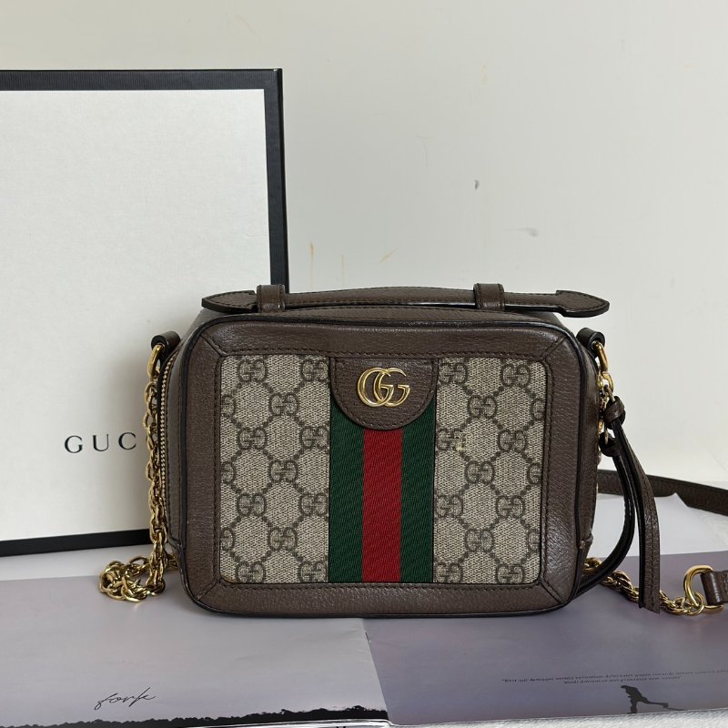 GUCCI 帆布老花綠紅織帶相機包-0