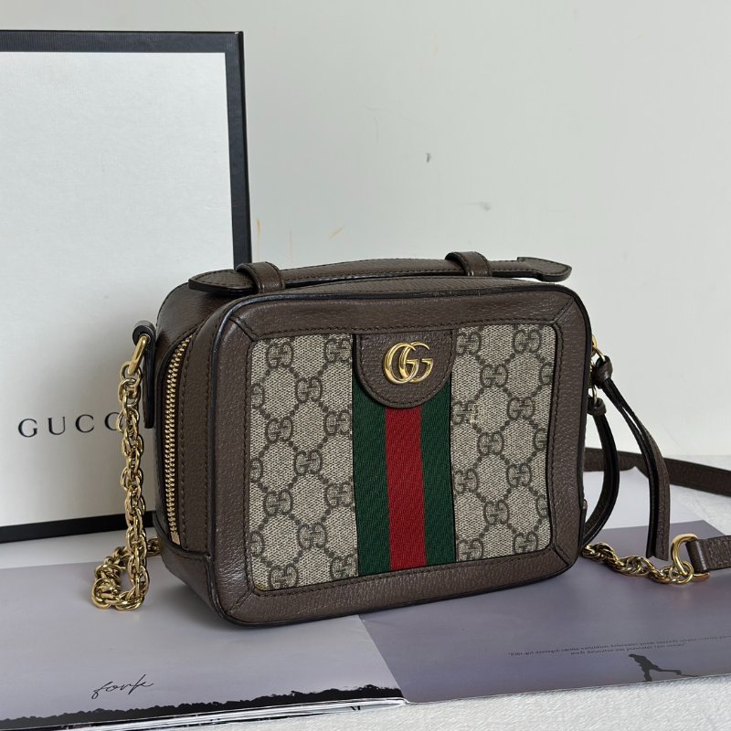 GUCCI 帆布老花綠紅織帶相機包-2