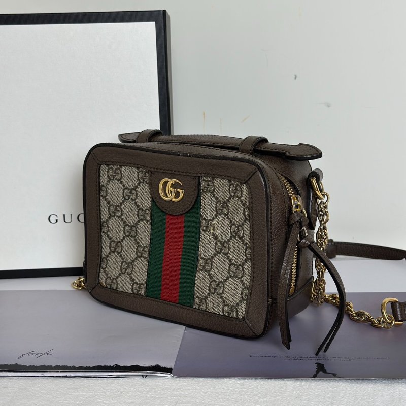 GUCCI 帆布老花綠紅織帶相機包-3