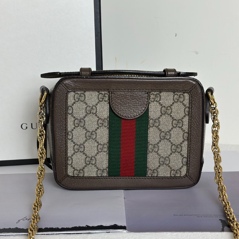 GUCCI 帆布老花綠紅織帶相機包-4