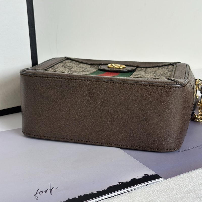 GUCCI 帆布老花綠紅織帶相機包-5