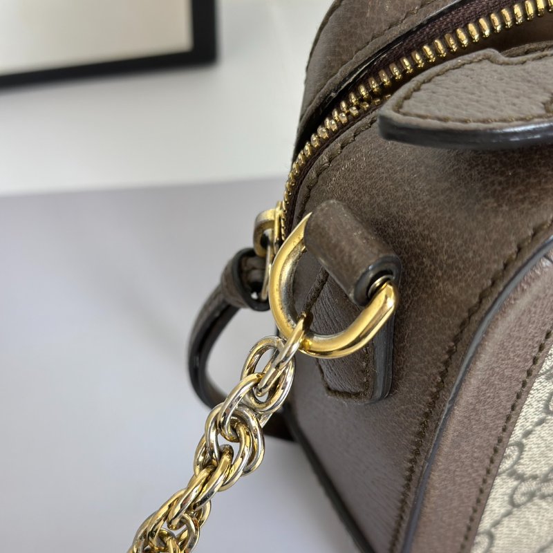 GUCCI 帆布老花綠紅織帶相機包-13