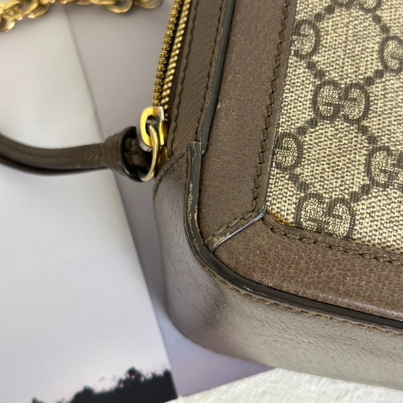 GUCCI 帆布老花綠紅織帶相機包-14