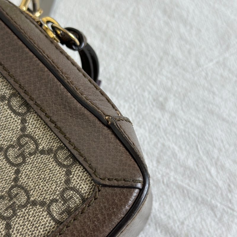 GUCCI 帆布老花綠紅織帶相機包-15