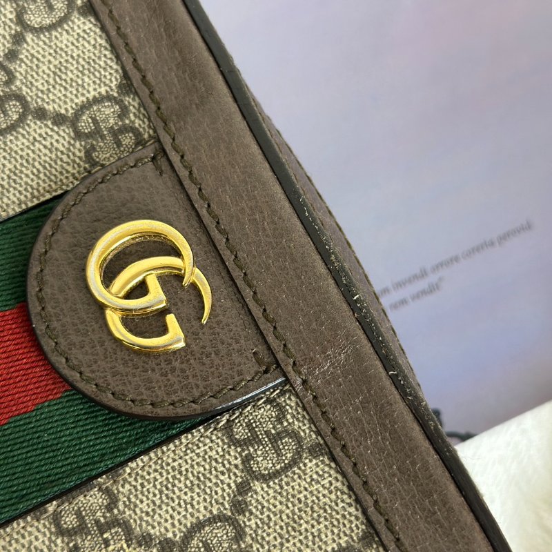 GUCCI 帆布老花綠紅織帶相機包-16