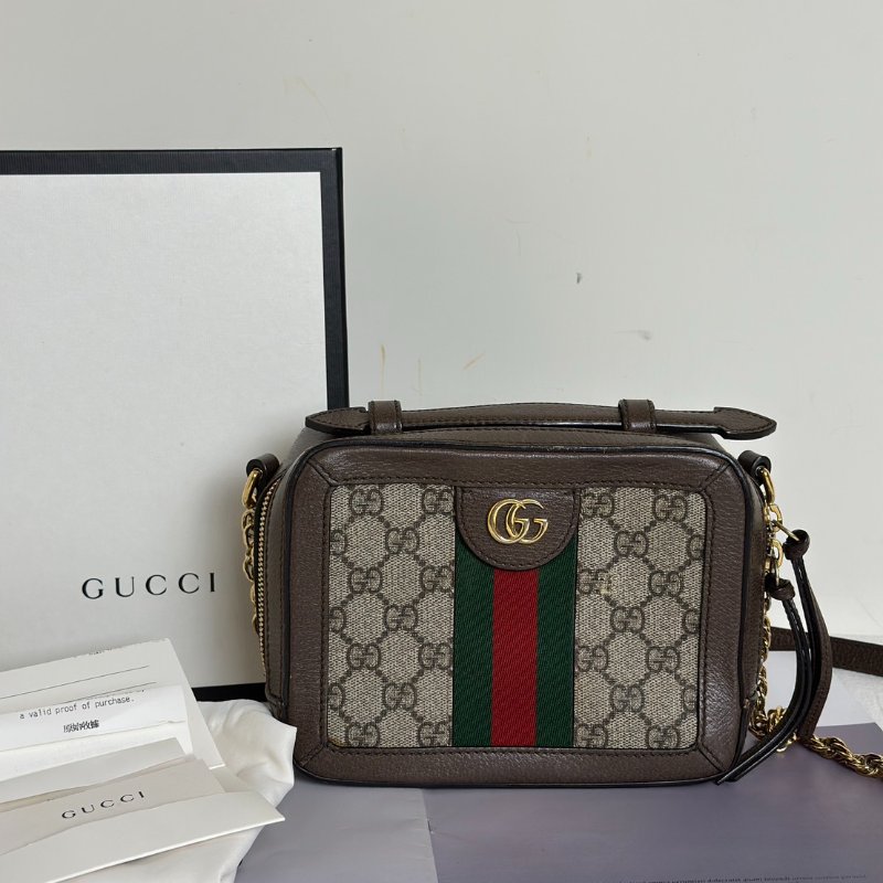 GUCCI 帆布老花綠紅織帶相機包-17