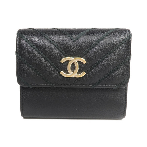 CHANEL 牛皮皮革Wallet金扣錢包