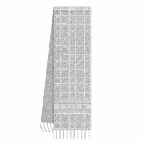 【Dior 迪奧】Cannage 喀什米爾羊絨 籐格紋 圍巾 灰色 61CAN201I035_C841