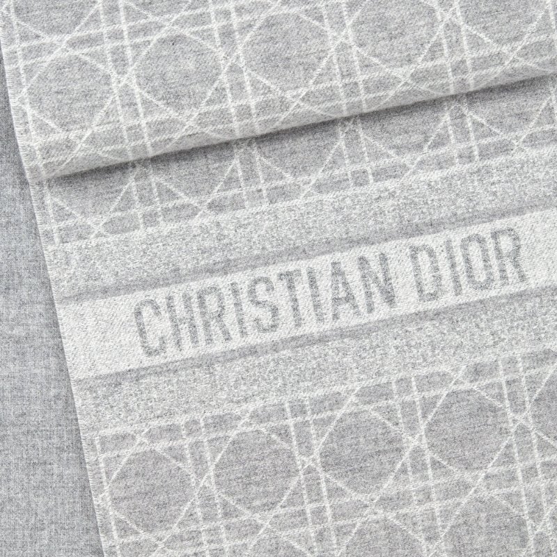 【Dior 迪奧】Cannage 喀什米爾羊絨 籐格紋 圍巾 灰色 61CAN201I035_C841-4