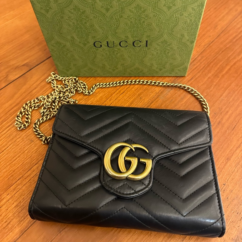 GUCCI 黑MARMONT三層WOC鏈包-0