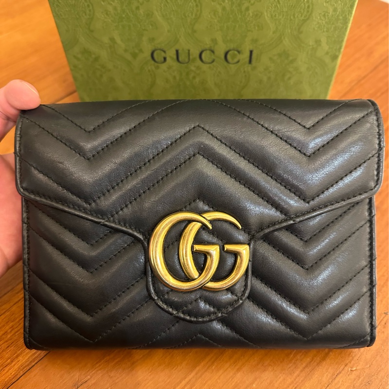 GUCCI 黑MARMONT三層WOC鏈包-1