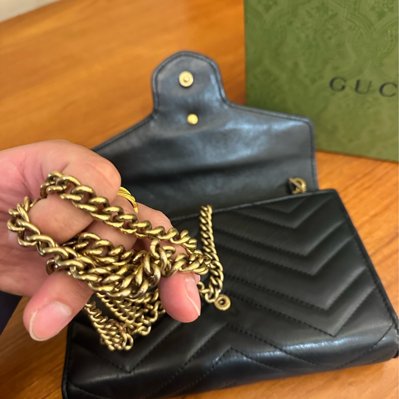 GUCCI 黑MARMONT三層WOC鏈包-15