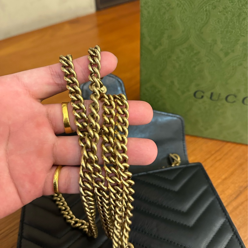 GUCCI 黑MARMONT三層WOC鏈包-16