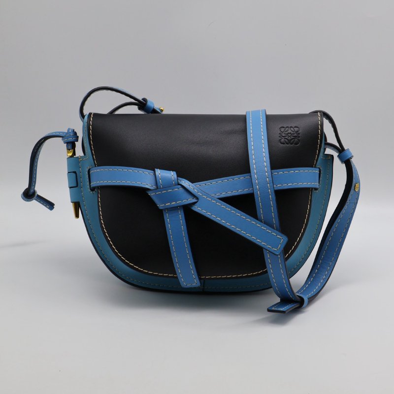 LOEWE Gate馬鞍包 - 中號水藍拚黑-0