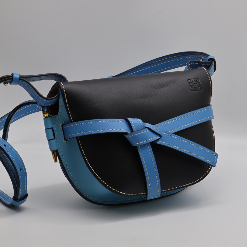 LOEWE Gate馬鞍包 - 中號水藍拚黑-1