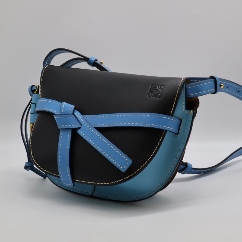 LOEWE Gate馬鞍包 - 中號水藍拚黑-2