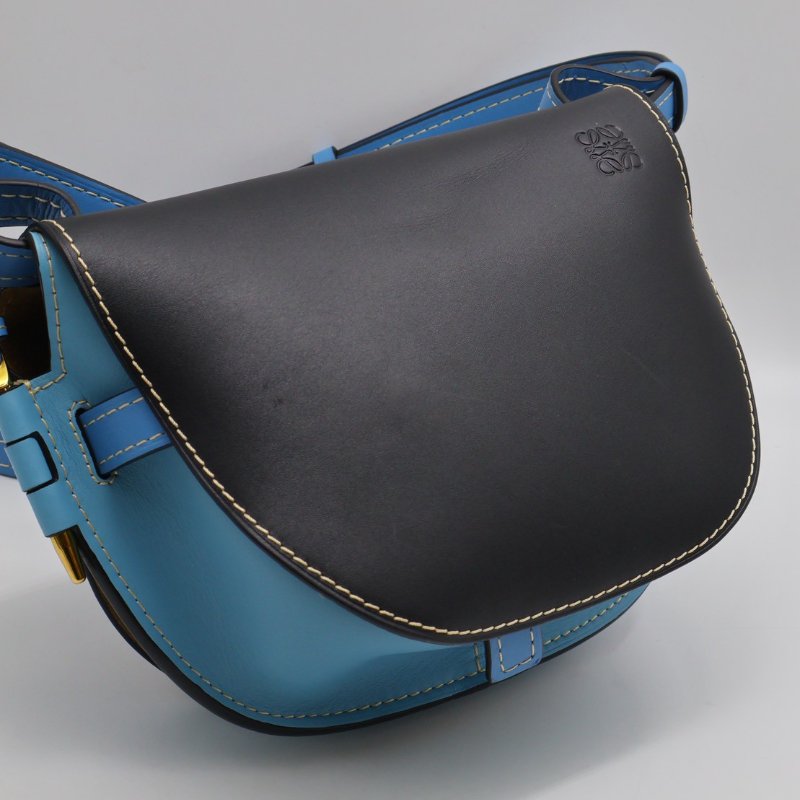 LOEWE Gate馬鞍包 - 中號水藍拚黑-4