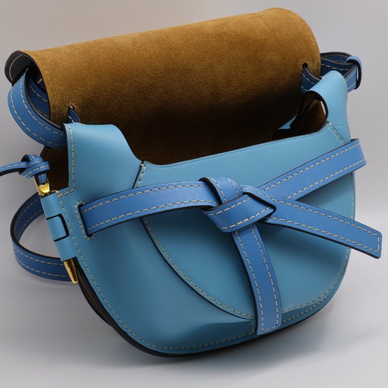 LOEWE Gate馬鞍包 - 中號水藍拚黑-6