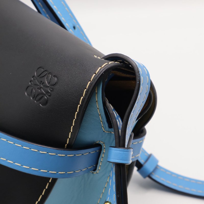 LOEWE Gate馬鞍包 - 中號水藍拚黑-11