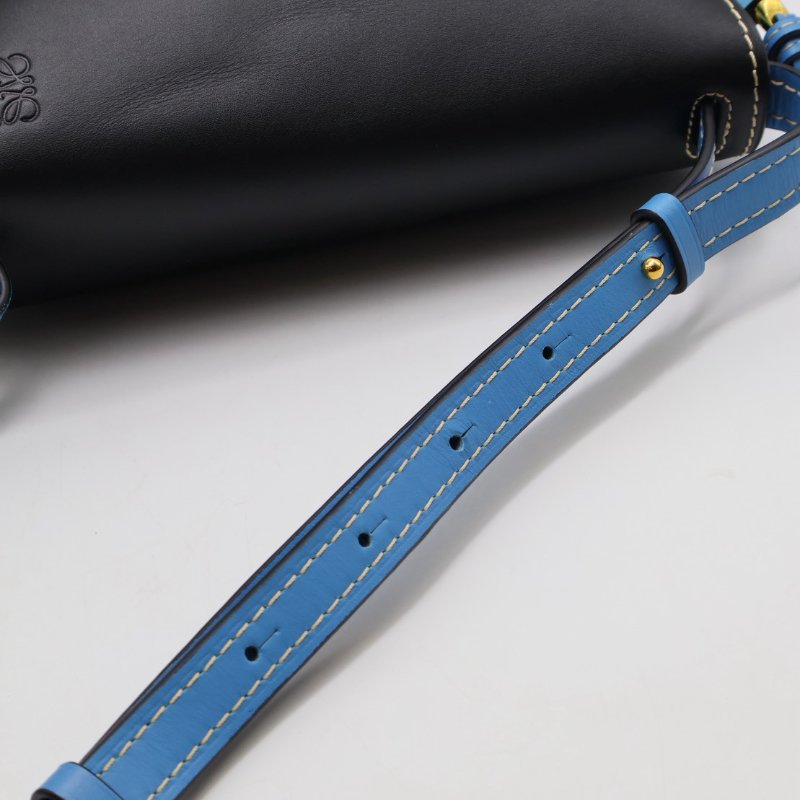 LOEWE Gate馬鞍包 - 中號水藍拚黑-12