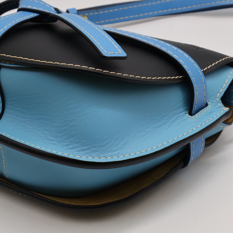 LOEWE Gate馬鞍包 - 中號水藍拚黑-16