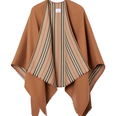 Burberry 女士 可翻轉圖標條紋羊毛鬥篷均碼碼130 X 130 CM