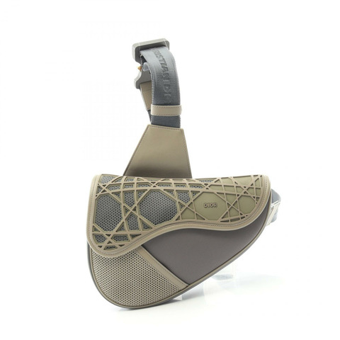 Christian Dior 馬鞍形腰包 尼龍皮革橡膠 灰色 米色 二手