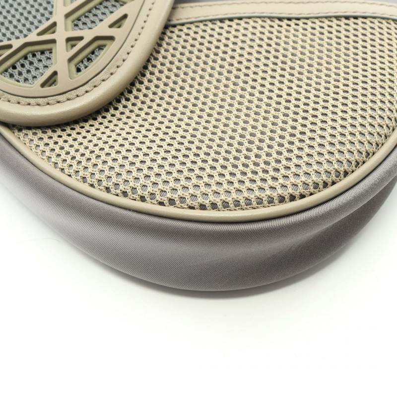 Christian Dior 馬鞍形腰包 尼龍皮革橡膠 灰色 米色 二手-6