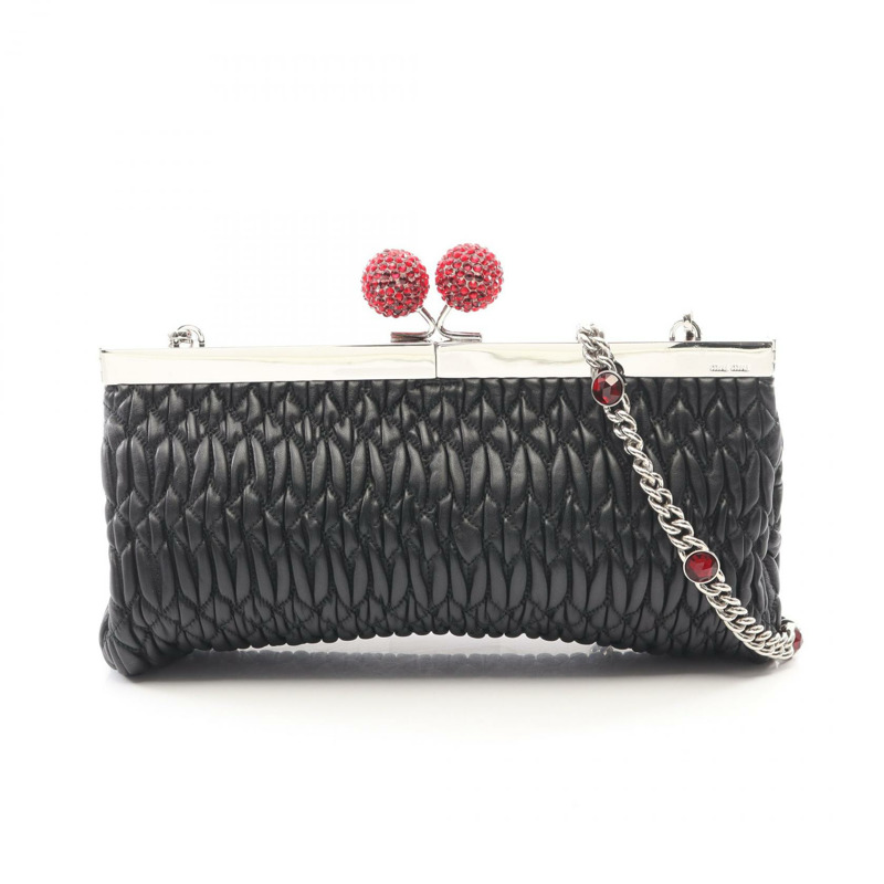 Miu Miu Materasse Kiss-lock 鏈條肩背斜背包,黑色皮革,二手-0