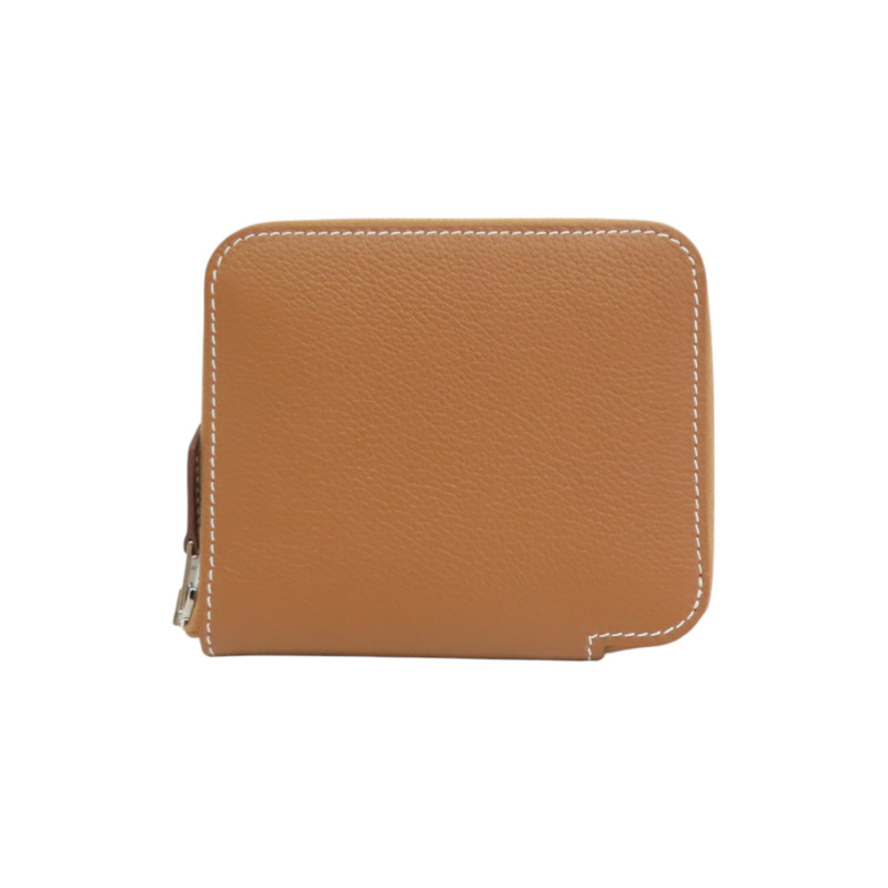 金棕色 Evercolor 牛皮 Silk in Compact 拉鍊短夾 B刻 銀扣【HERMES 愛馬仕】 H084541CK-1