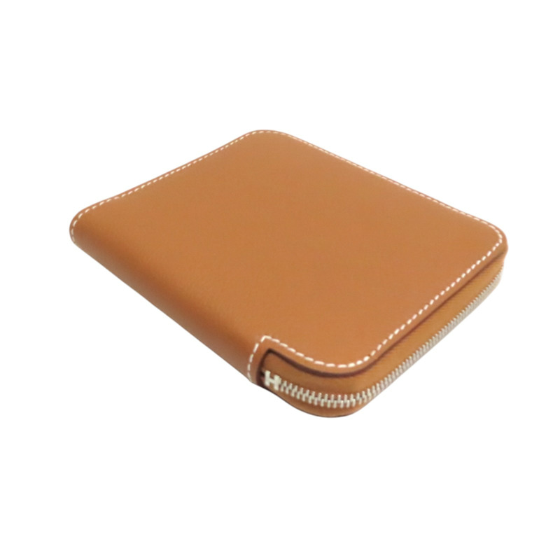 金棕色 Evercolor 牛皮 Silk in Compact 拉鍊短夾 B刻 銀扣【HERMES 愛馬仕】 H084541CK-3