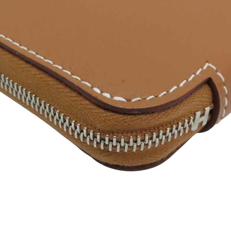 金棕色 Evercolor 牛皮 Silk in Compact 拉鍊短夾 B刻 銀扣【HERMES 愛馬仕】 H084541CK-8