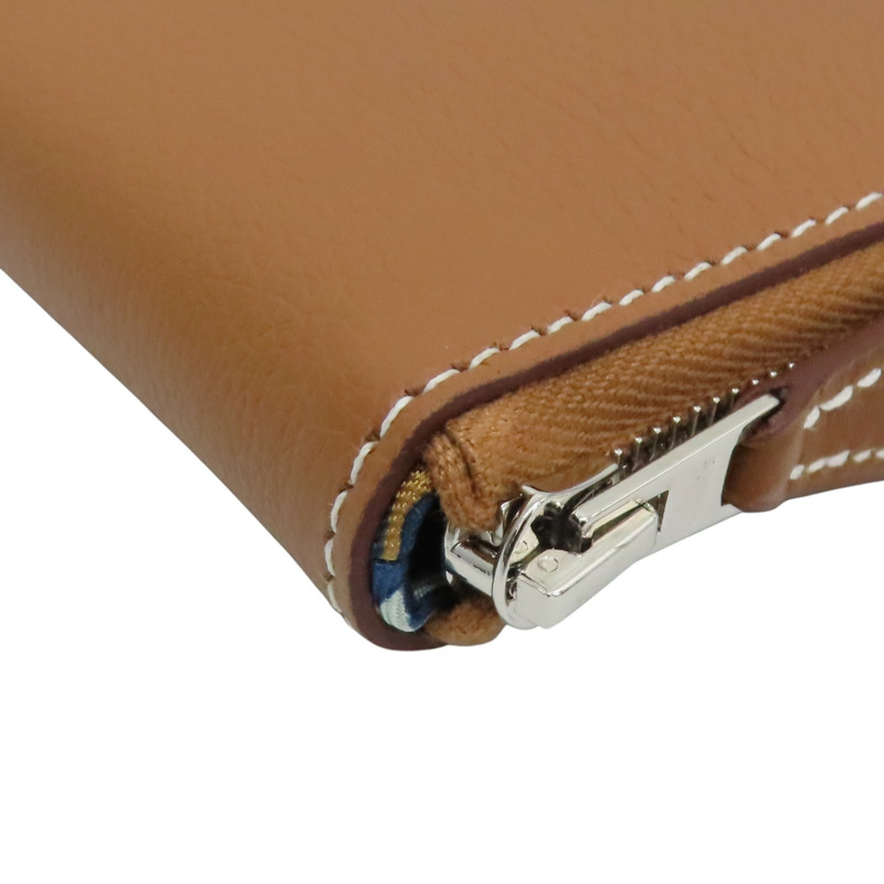 金棕色 Evercolor 牛皮 Silk in Compact 拉鍊短夾 B刻 銀扣【HERMES 愛馬仕】 H084541CK-9