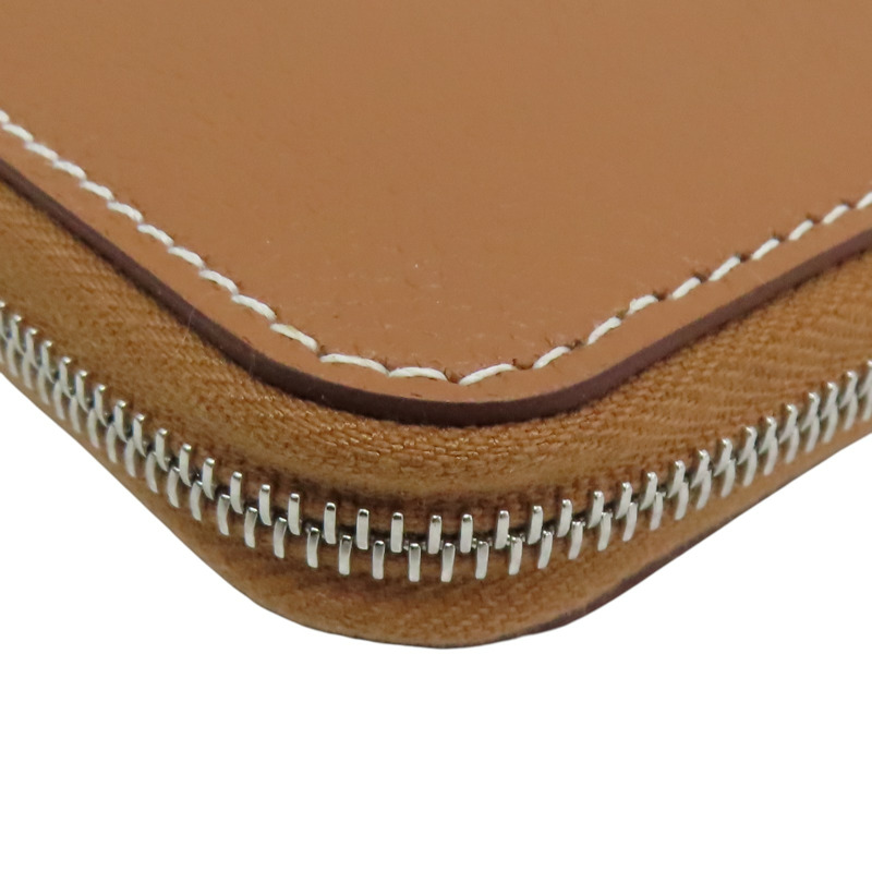 金棕色 Evercolor 牛皮 Silk in Compact 拉鍊短夾 B刻 銀扣【HERMES 愛馬仕】 H084541CK-11