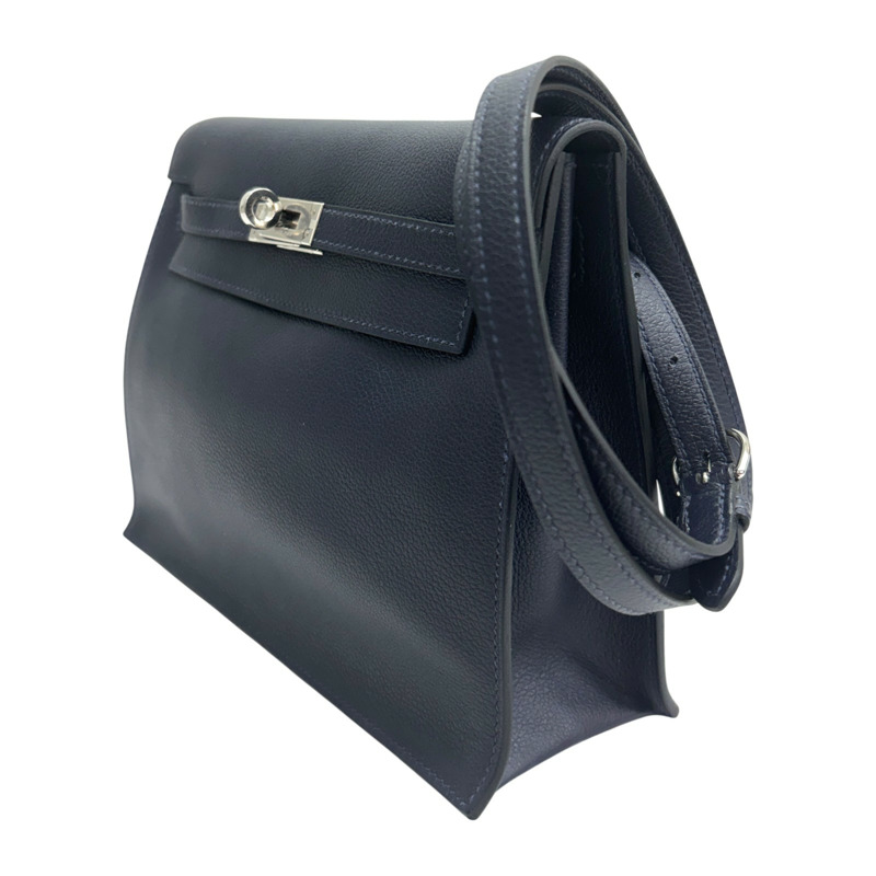 深藍色 Evercolor牛革 Kelly Danse 腰包 肩背包 U刻 銀釦【HERMES 愛馬仕】-1