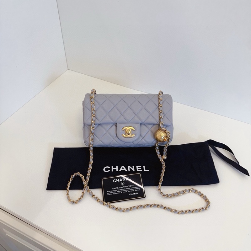 ✨Chanel 灰色金球CF大mini 有保卡 99閒置新🩶-3