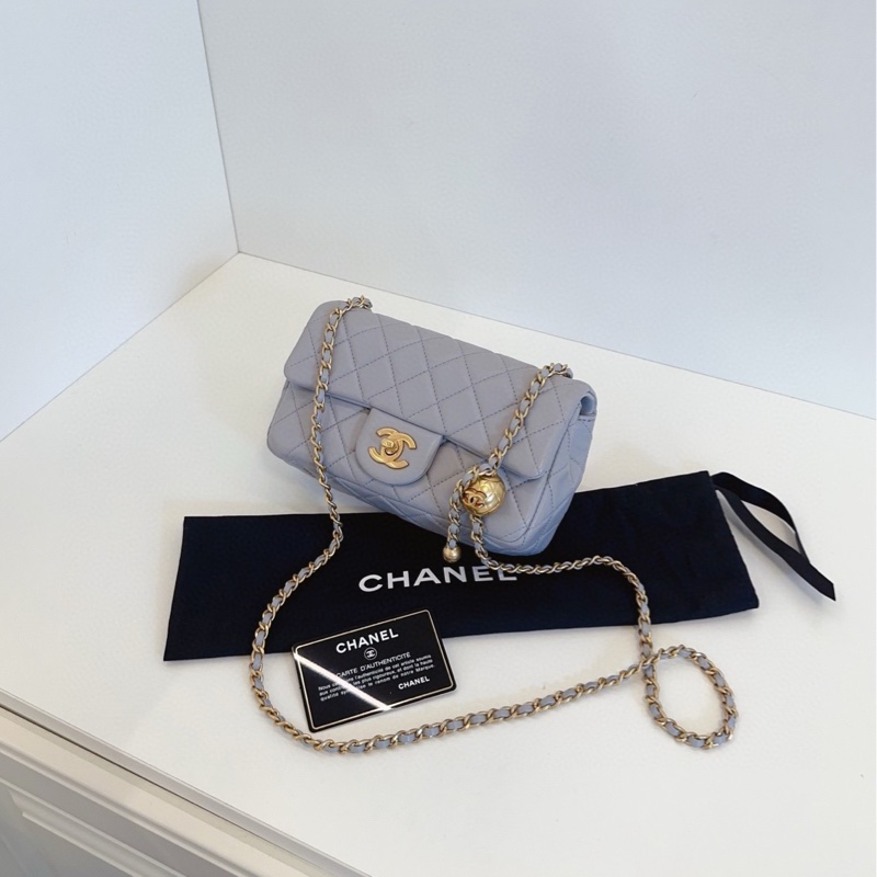 ✨Chanel 灰色金球CF大mini 有保卡 99閒置新🩶-5