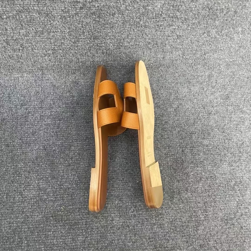 HERMES愛馬仕 Oran 小牛皮 一字拖鞋 女款 棕色38碼-6