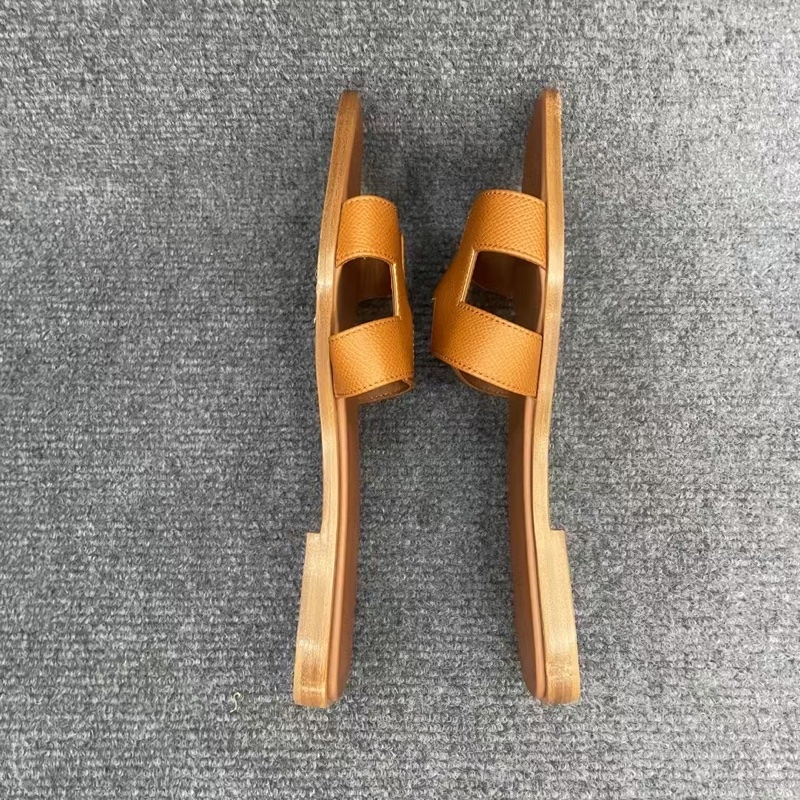 HERMES愛馬仕 Oran 小牛皮 一字拖鞋 女款 棕色38碼-7