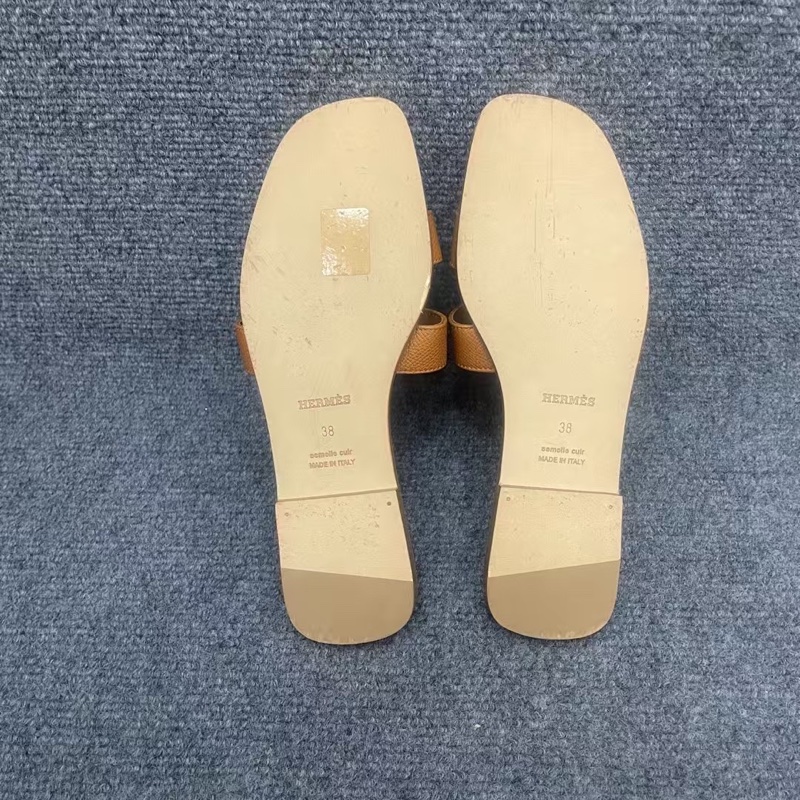 HERMES愛馬仕 Oran 小牛皮 一字拖鞋 女款 棕色38碼-8