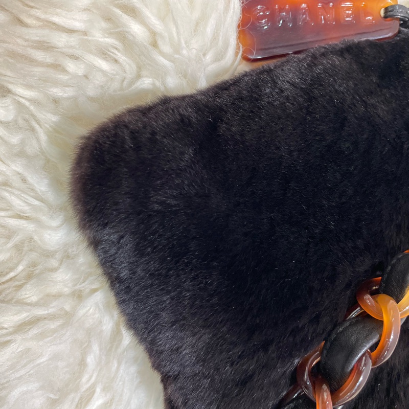 Chanel 中古兔毛玳瑁單帶肩袋-2
