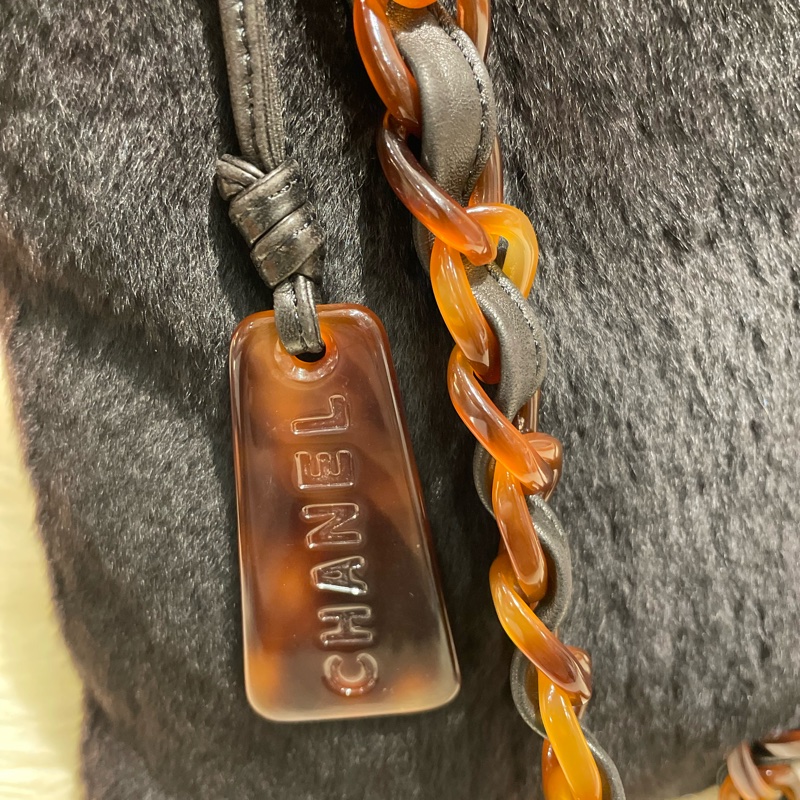 Chanel 中古兔毛玳瑁單帶肩袋-6