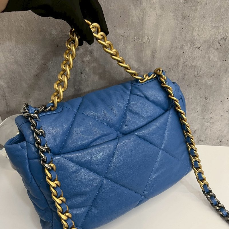 Chanel 19Bag 中號 藍色金釦 完整雷標30開-1