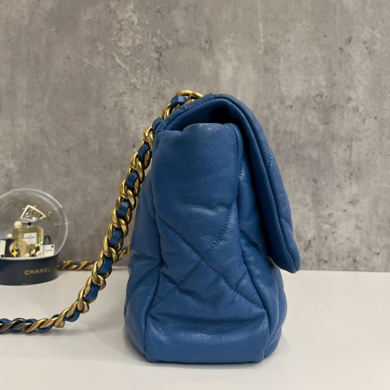 Chanel 19Bag 中號 藍色金釦 完整雷標30開-3