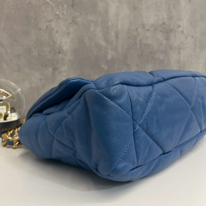 Chanel 19Bag 中號 藍色金釦 完整雷標30開-5