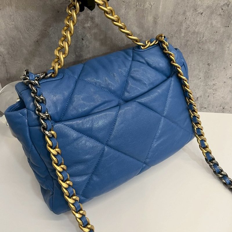 Chanel 19Bag 中號 藍色金釦 完整雷標30開-1