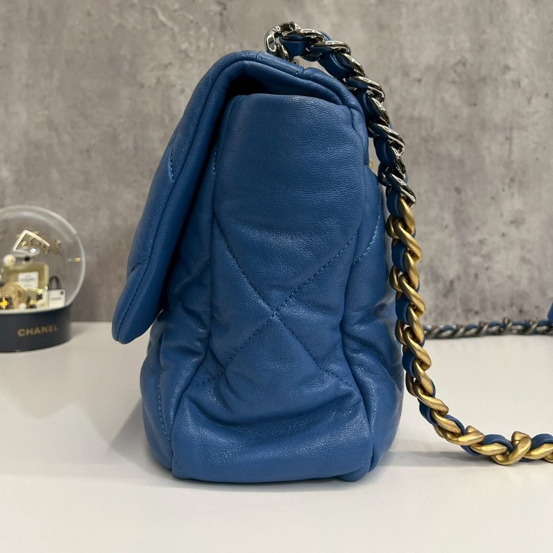 Chanel 19Bag 中號 藍色金釦 完整雷標30開-2