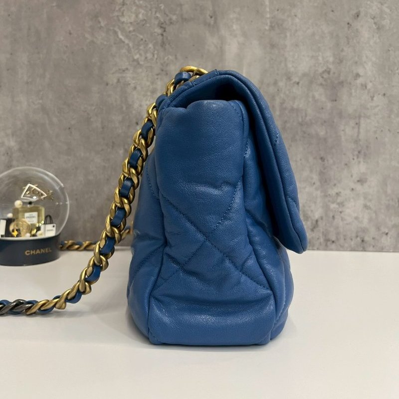 Chanel 19Bag 中號 藍色金釦 完整雷標30開-3