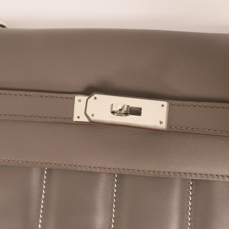 HERMES Swift皮革Berline 28銀扣肩背袋Etain-9